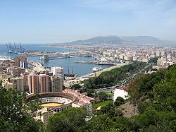 Málaga and its port as seen from Gibralfaro mountain.
