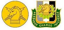U.S. Army PSYOP branch of service collar insignia and regimental distinctive insignia.