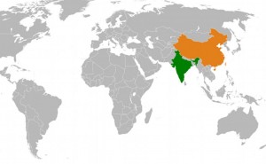 Location of China and India. Source: Wikipedia Commons.