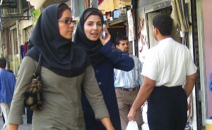 Two Iranian women wearing hijab. Photo by Zoom Zoom, Wikipedia Commons.