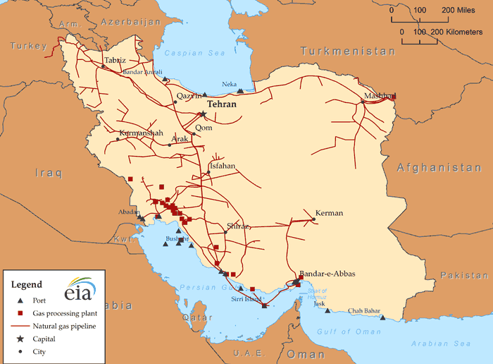 Iran's natural gas infrastructure  Source: U.S. Energy Information Administration, IHS EDIN