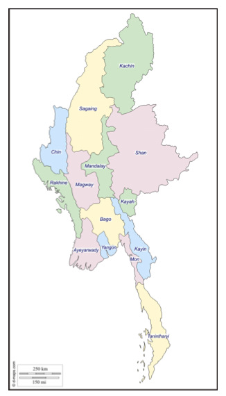 Figure 4. Administrative Map of Myanmar. Source: http://d-maps.com/carte.php?num_car=35249&lang=en