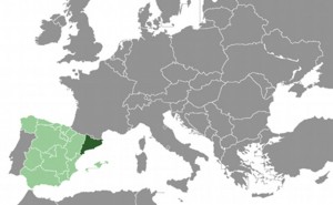 Location of Catalonia (dark green) in Spain. Source: Wikipedia Commons.