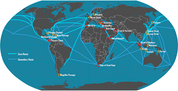 Figure 2. Overview of global shipping lanes. Source: Hofstra University, New York.