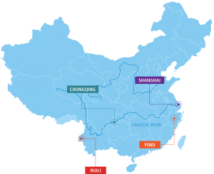 Map 1: The Location of Four Key Cities in China: Shanghai, Chongqing, Yiwu and Ruili