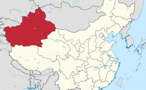 Location of Xinjiang Uyghur Autonomous Region in China. Source: Wikipedia Commons.
