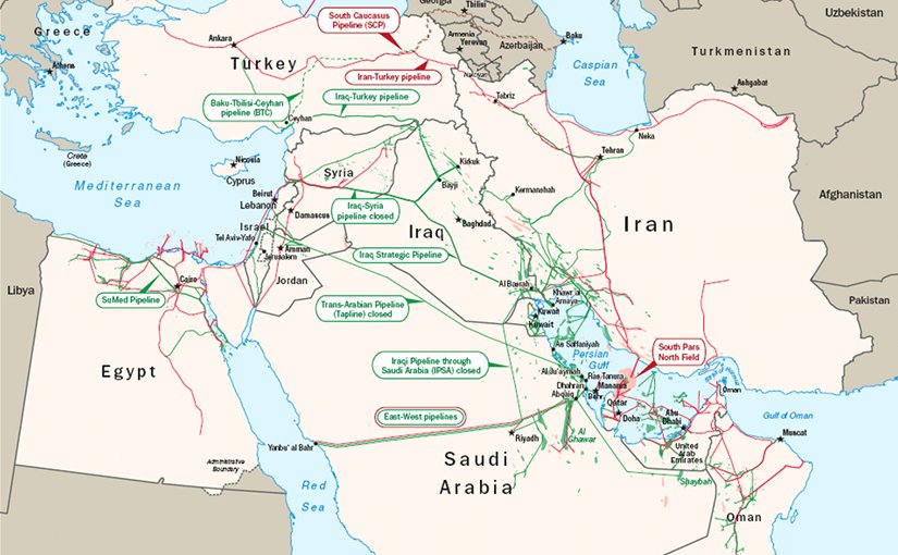 Oil and natural gas infrastructure in the Middle East. Source: EIA