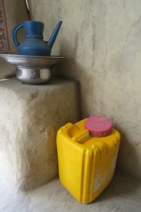 The pitcher and basin are ever-ready for the washing of hands before meals. Photo by Dr. Hakim.