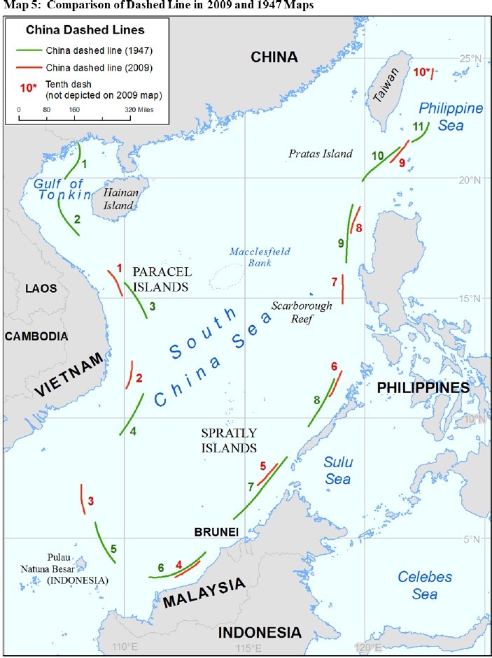 A map of China’s shifting definition of the so-called Nine-Dash Line. US State Dept. Image