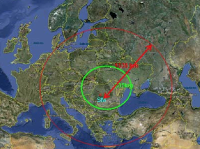 Range of NATO SM-3 Block 1B (green circle) & SM-3 Block IIA (red circle) Naval Support Facility Deveselu