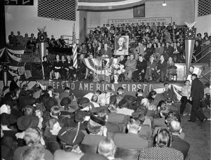 Charles Lindbergh speaking at an AFC rally. Source: Wikipedia Commons.