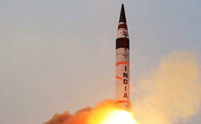 India's launch of the Agni V missile. Press Information Bureau, Government of India, Wikipedia Commons.