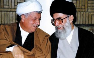 Iran's Akbar Hashemi Rafsanjani with newly elected Supreme Leader, Ali Khamenei, 1989. Photo Credit: Khamenei.ir, Wikipedia Commons.