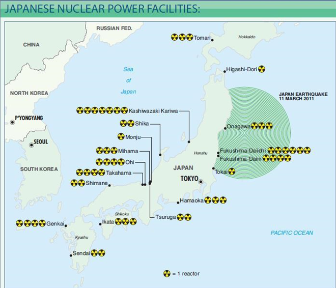 Figure 8. Japan's key nuclear power plants in relation to the Fukushima earthquake Source: Financial Times via Petroleum Economist.