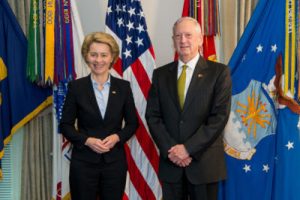 Secretary of Defense Jim Mattis meets with Ursula von der Leyen, Germany’s defence minister, at the Pentagon in Washington, D.C., Feb. 10, 2017.