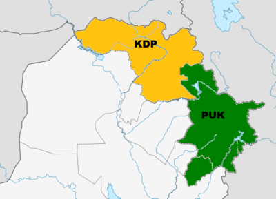 The KDP controls northwestern KRI and the PUK controls the southeastern KRI