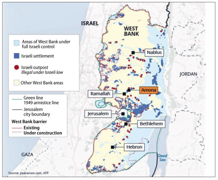 Figure 2. Israeli Settlements in the West Bank Sources: Middle East Eye, 2016, with some modifications to the legend by CRS. Notes: All areas are approximate.