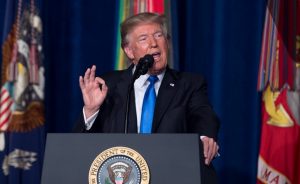 President Donald J. Trump addresses the nation on the South Asia strategy during a press conference at Conmy Hall on Fort Myer, Virginia, Aug. 21, 2017. (Photo Credit: DOD photo by Sgt. Amber Smith)
