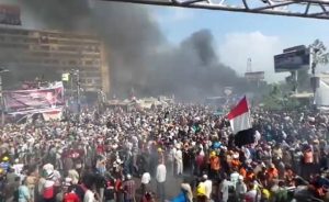 Rabaa al-Adawiya, Egypt, during the dispersal of Morsi supporter sit-ins on August 14. Photo by Amsg07, Wikipedia Commons.