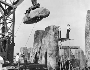 Workers at Stonehenge in 1901 restoration.