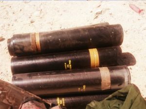 The Turkish-backed Sham Legion, a member of the Free Syrian Army, published these photos on its social media accounts in August 2016. The screenshots show various munitions captured from Kurdish YPG fighters of Syrian Democratic Forces near Jarabulus in Northern Syria. The markings on the mortar cases KV01/15 mean that the mortars were produced in 2015 in the Serbian state-owned factory of Krusik. Photo: YouTube