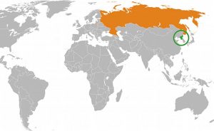Map indicating locations of North Korea and Russia. Source: Wikipedia Commons.