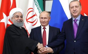 Russia's President Vladimir Putin meets with President of Iran Hassan Rouhani and President of Turkey Recep Tayyip Erdogan. Photo Credit: Kremlin.ru