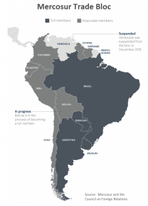 Regional trade: Mercosur formed in 1991 as a South American trade bloc to encourage free trade, but economic troubles, along with global competition and investment overshadow regional integration  (Mercosur and CFR)
