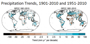 Wetter century: Maps detail observed precipitation changes per year over land from 1901 to 2010, left, and from 1951 to 2010, right, based on Global Precipitation Climatology Centre data sets