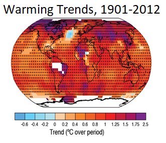 Warming century: Earth's surface temperatures warmed as shown by linear trends in the Goddard Institute for Space Studies Surface Temperature Analysis data sets