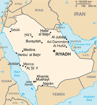 Map of Saudi Arabia. Credit: CIA World Factbook