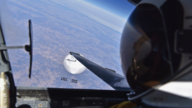Air Force U-2 pilot looks down at suspected Chinese surveillance balloon, February 3, 2023, as it hovers over Central Continental United States (Department of Defense)