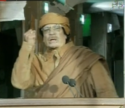 Gaddafi during his 22 February 2011 television address Gaddafi during his 22 February 2011 television address