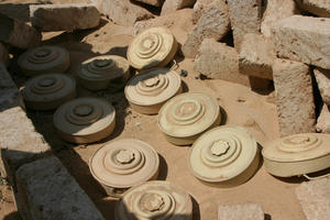 Mines - HRW Metal cased antitank mines found in Ajdabiya on March 28, 2011. © 2011 Human Rights Watch