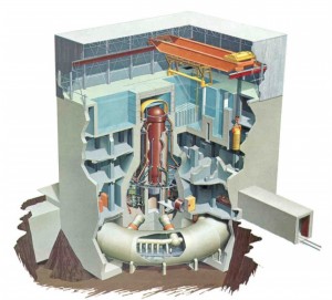 This cutaway diagram shows the central reactor vessel, thick concrete containment and lower torus structure in a typical boiling water reactor of the same era as Fukushima Daiichi 2