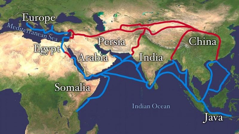 Main routes of the Silk Road. Source: Wikipedia Commons.