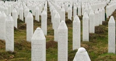 Gravestones at the Potočari genocide memorial near Srebrenica. Photo by Michael Büker, Wikipedia Commons.