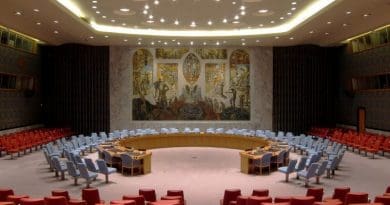 United Nations Security Council Chamber in New York City. Photo by Neptuul, Wikipedia Commons.