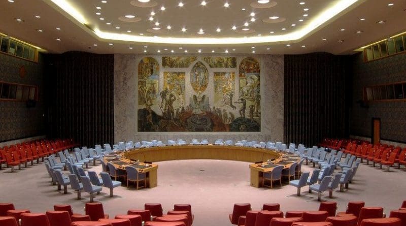 United Nations Security Council Chamber in New York City. Photo by Neptuul, Wikipedia Commons.