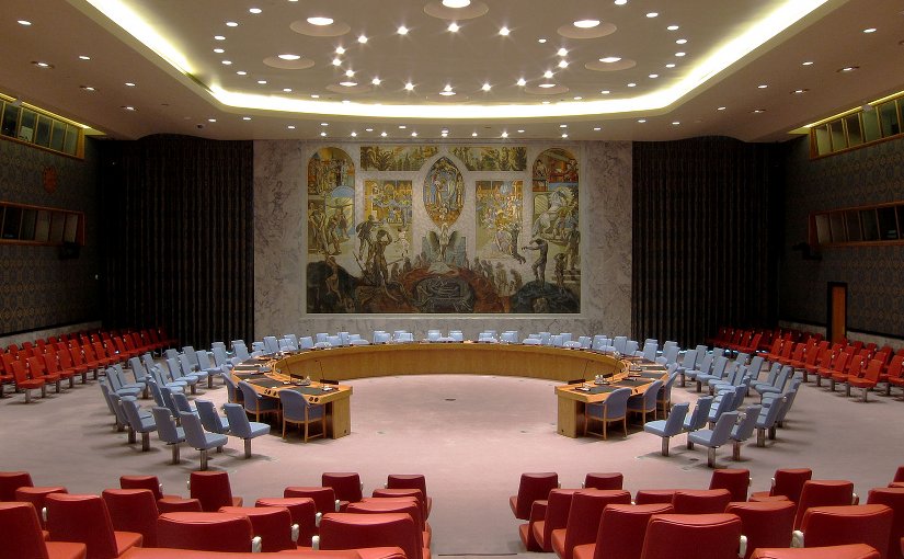 United Nations Security Council Chamber in New York City. Photo by Neptuul, Wikipedia Commons.
