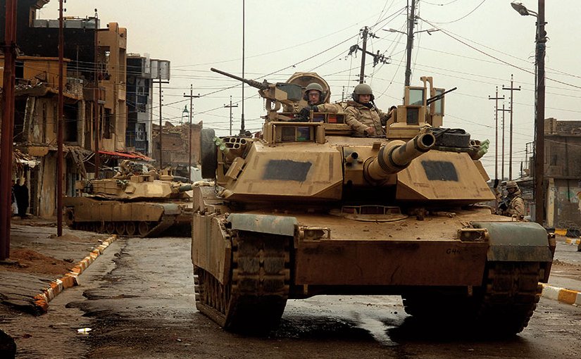 M1 Abrams tanks maneuver in streets of Tall Afar, Iraq, as they conduct combat patrol (U.S. Air Force/Aaron Allmon)