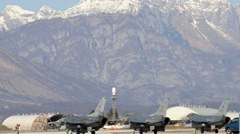 U.S. Air Force F-16 return to Aviano Air Base in Italy after supporting Operation Odyssey Dawn. U.S. Army photo by Staff Sgt. Tierney P. Wilson.