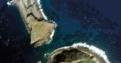 Aerial Photo of Kita-Kojima (left) and Minami-Kojima of Senkaku Islands, Ishigaki City, Okinawa, Japan (Courtesy National Land Image Information)