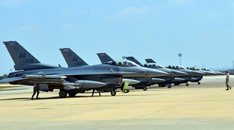 Six U.S. Air Force F-16 Fighting Falcons, support equipment and about 300 personnel arrived Aug. 9, 2015, at Incirlik Air Base, Turkey, from Aviano Air Base, Italy, to support Operation Inherent Resolve. U.S. Air Force photo by Senior Airman Michael Battles