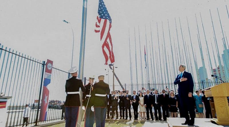 US Secretary of State John Kerry at raising of US flag at US Embassy in Havana, Cuba. Photo: US State Department.