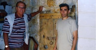 An American visitor and his guide Jesus (Issa) with the 1,700 year old door of St. Trecla, which was stolen on 9/13/2013 was returned in February 2015 when it was discovered in Lebanon’s Bekaa valley.