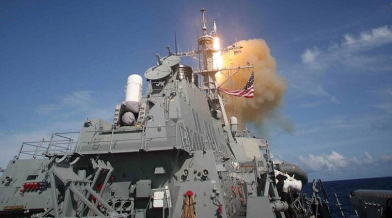 Standard Missile 3 launched from Aegis combat system–equipped USS Decatur during Missile Defense Agency ballistic missile flight test intercepting separated ballistic missile threat target (U.S. Navy)