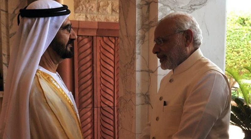 His Highness Sheikh Mohammed bin Rashid Al Maktoum with India's PM Narendra Modi in Dubai. Photo Credit: India Government, PM Office.
