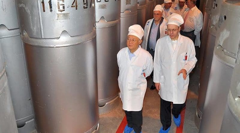 IAEA Director General Yukiya Amano inspects the reserve of LEU stored in Angarsk and made available by Russia for the future LEU bank in Kazakhstan. Photo Credit: ROSATOM.