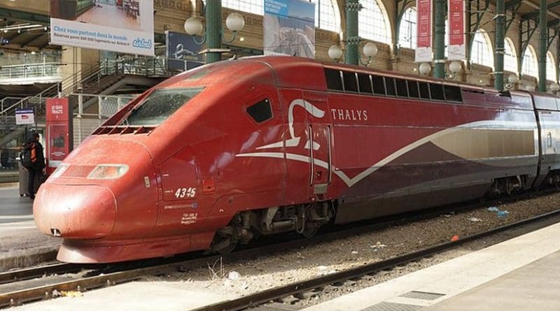 A Thalys train in Gare du Nord, Paris. File photo by Chris Sampson, Wikipedia Commons.